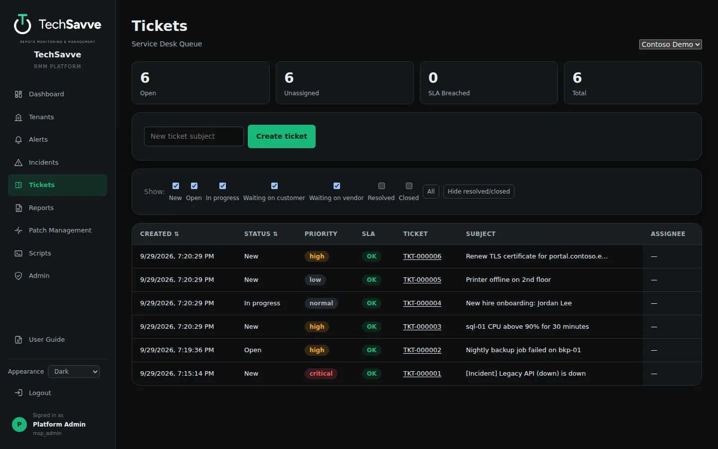 TechSavve RMM tickets
